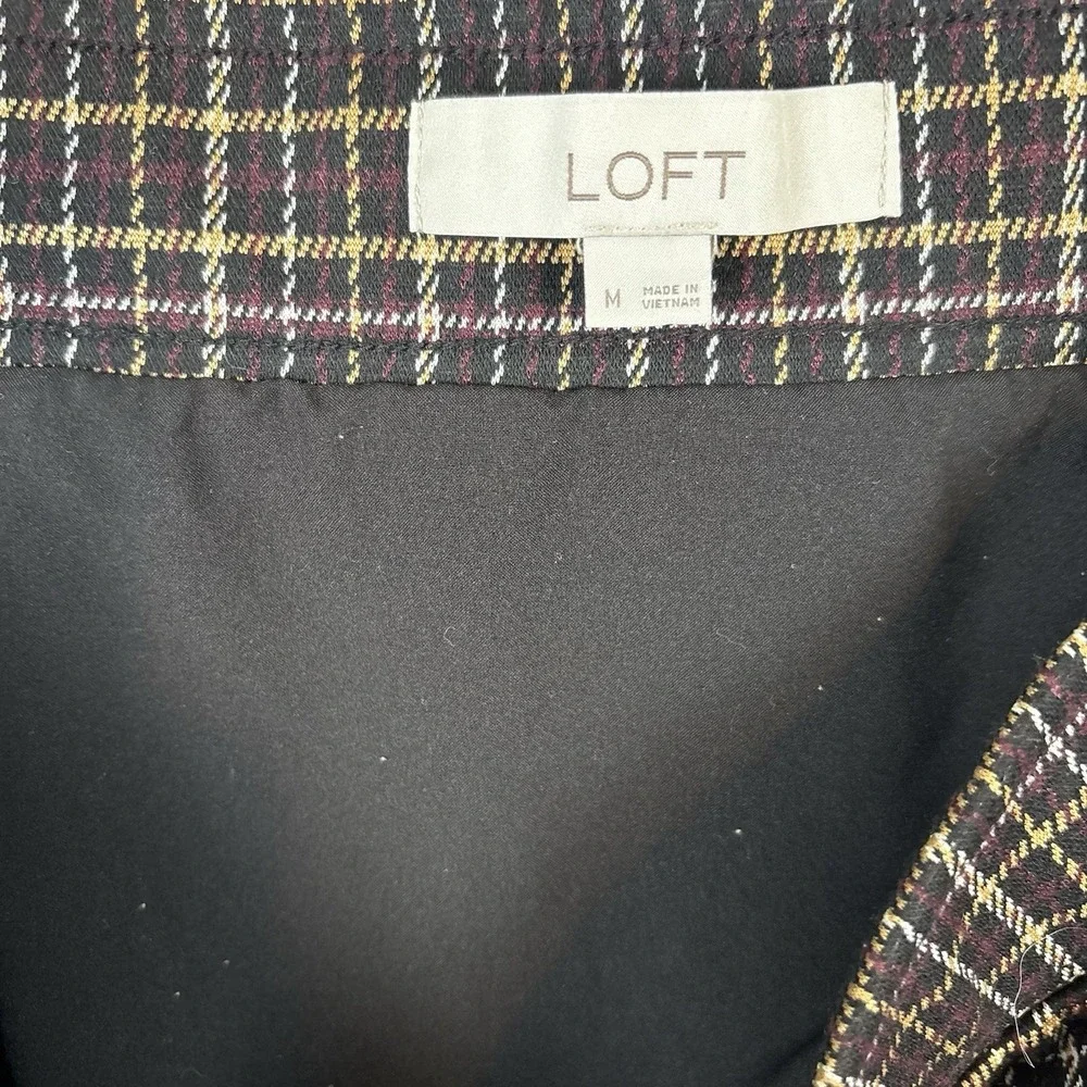 LOFT Burgundy Black Plaid Mini Pencil Skirt Large Grunge‎ YTK Heritage Prep Knit